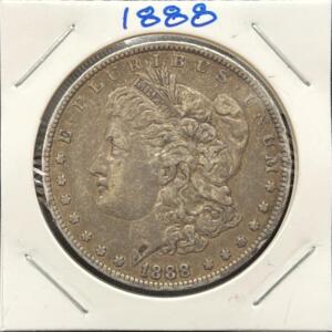 1888 Morgan Silver Dollar Coin, No Mint Mark, 90% Silver, 38.1 mm Diameter