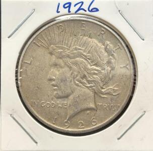 1926 United States Peace Dollar Coin, Silver Composition, One Dollar