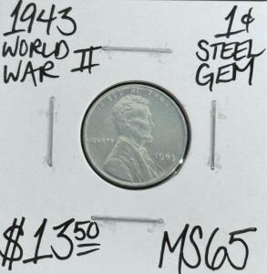 (1) 1943 MS65 Gem World War II Steel Cent