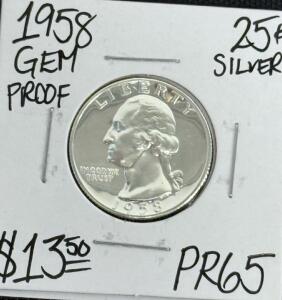 (1) 1958 PR65 Gem Proof Silver Washington Quarter