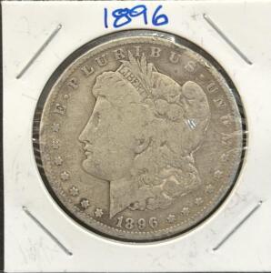 1896 Morgan Dollar Coin, Silver, No Mint Mark, Lady Liberty, Eagle Design