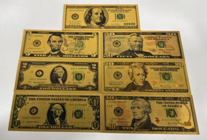 24k Gold Foil Novelty Bank Notes $1 Threw $100