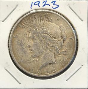 1923 Peace Dollar Silver Coin, United States Mint, Philadelphia