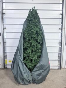 (1) 8ft Tall Fake Christmas Tree On Wheels With Removeable Protective Cover