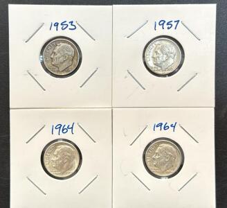 1953, 1957, and 1964 Roosevelt Dimes, 90% Silver, U.S. Mint Coins
