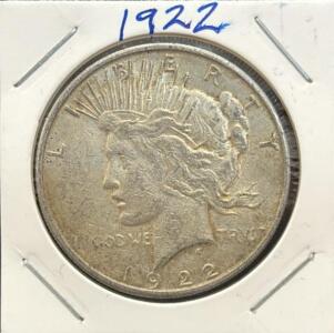 1922 Peace Dollar Coin, One Dollar, 90% Silver, No Mint Mark