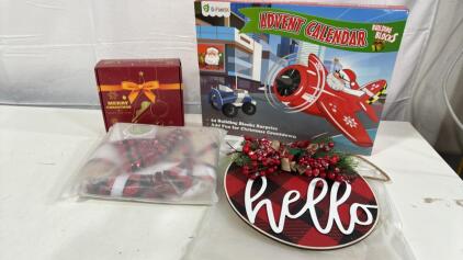 (1) Building Blocks Advent Calendar (1) Christmas Scented Candles (1) Christmas Hello Sign (1) 48&rdquo; Tree Skirt