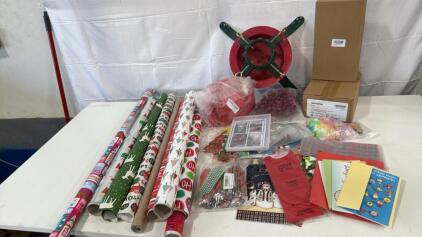 Assorted Christmas Decorations & Items - Angel Tree Topper , Tree Stand , Used Wrapping Paper Rolls , Gift Tags & Much More