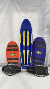 (2) The Spooner Sleds (1) RipStick Caster Board (1) Stand On Sled