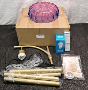 (1) Floor Lamp W/ Colored Glass Shade, Smart LED Bulb & Remote