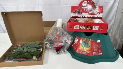(2) Xmas Tree Solar Lights (1) Box Of Ornaments (1) DIY Xmas Wreath (1) Xmas Tree Stand