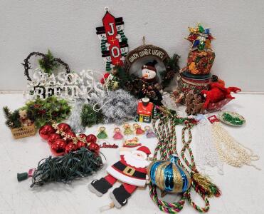(1) Snowman Warm Winter Wishes Wreath (1) Seasons Greeting Light Up Sign And Assorted Seasonal And Holiday Decor
