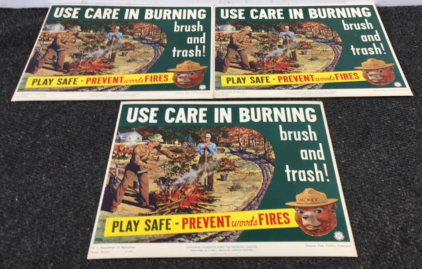 Antique 1956 U.S. Forest Service Original Smokey Bear Waxed Posters