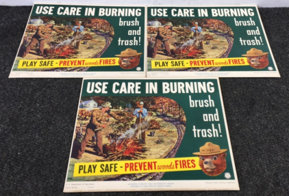 Antique 1956 U.S. Forest Service Original Smokey Bear Waxed Posters