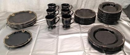 (29) Pieces Of Certified International Keridesign - Embassy Black Pattern China & (6) Pieces Of Certified International Keridesign - Regency Black Pattern China