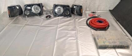 (1) Set Of Headlight & Corner Marker Light Assemblys For Unknown Model & Assorted Automotive Electrical Components
