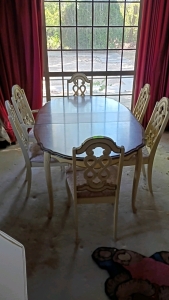 ( OFFSITE) Vintage Wood Table White with Leaf 72x42x29