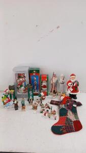(1) Peschka 12" Glass Tree Snowman Topper (1) Hand Blown European Style Glass Snowman (1) Sparkle Santa Figurines & More