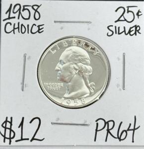 (1) 1958 PR64 Choice Silver Washington Quarter