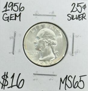 (1) 1956 MS65 Gem Silver Washington Quarter