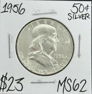 (1) 1956 MS62 Silver Mint State Franklin Half Dollar