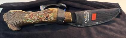 Veteran Made Knife W/Custom Antler Handle & Marine Corps Pin