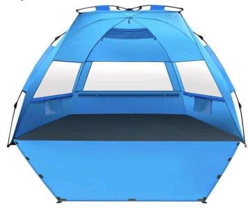 (1) MIRUS Pop Up Beach Tent, Deluxe XL Sun Shade Shelter for 3-4 Person with UPF50+ Protection, Extendable Floor & 3 Ventilating Windows Carrying Bag Stakes and Guy Lines