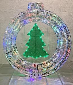 (1) 3D LED Twinkling Wreath W/ Tree Motif - Multi-Colored Lights - 30 Inch Diameter <br/>