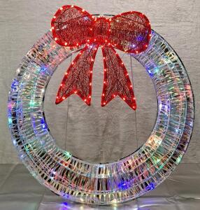 (1) 3D LED Twinkling Wreath W/ Bow Motif - Multi-Colored Lights - 30 Inch Diameter <br/>
