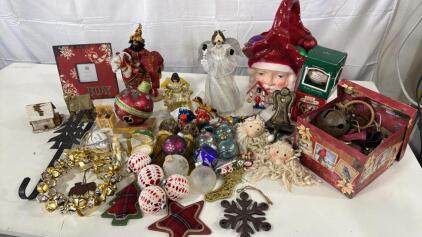 Assortment Of Christmas Decorations- Ornaments, Bells, Picture Frame & More
