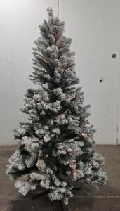 Holiday Time 6.5-ft Pre-Lit Crystal Pine Flocked Artificial Christmas Tree with Clear Lights