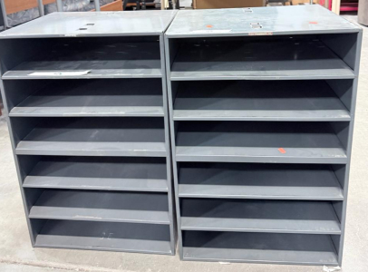 (2) Grey Metal Shelving Units - 14&rdquo;x17&rdquo;x25&rdquo;