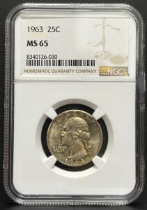 1963 Washington Quarter, MS 65, NGC Certified, 90% Silver