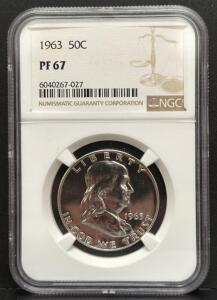 1963 Franklin Half Dollar, PF 67 by NGC, Serial 6040267-027, 90% Silver