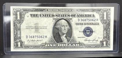 1935 U.S. Silver Certificate One Dollar Bill, Serial D36875062H, Blue Seal (Crisp W/ Fold)