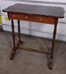 (1) 30&frac12;"x 18"x 30&frac12;" Jenny Lind-Style Spool-Turned Side Table & (1) Wrought Iron Table Lamp w/ a Patterned Shade