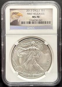 2013 American Silver Eagle, $1 Coin, 1 oz Fine Silver, MS 70, First Releases