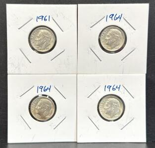 1961 & 1964 Roosevelt Dimes, 90% Silver Composition, U.S. Mint