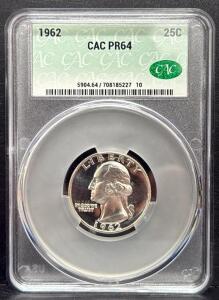 1962 Washington Quarter, PR64, CAC Certified, Serial 5904.64/708185227