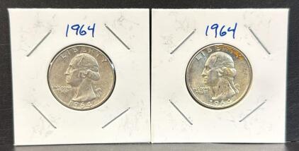 (2) 1964 Washington Quarter, D Mint Mark, 90% Silver Composition