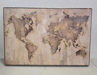 (2) 36"W X 24"H Tanya Vacardaframed piece of abstract Map wall art.
