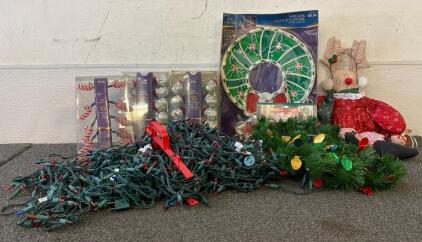 (4) Strands Of Multicolored Lights (Work), New Garland, (3) Metallic Light Sets, Wreath Light Sculpture