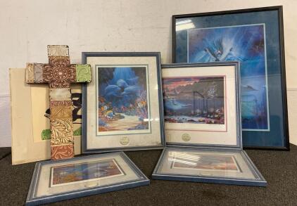 (6) Sea Themed Wall Decor And (1) Cross