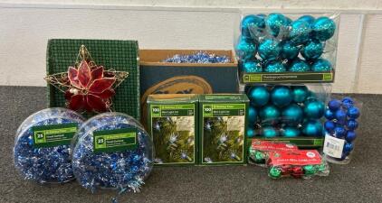 Christmas Lot Including Ornaments, Garlands, Lights, And More