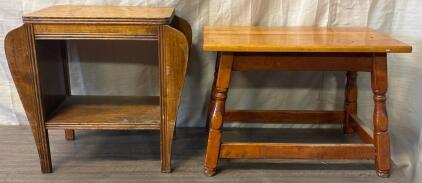Drop-Leaf Side Table H 1&rsquo; 9&rdquo; W 1&rsquo; 5.5&rdquo; L 11.5&rdquo; And Small Bench H 1&rsquo; 6&rdquo; W 2&rsquo; 1&rdquo; L 1&rsquo; 3&rdquo;