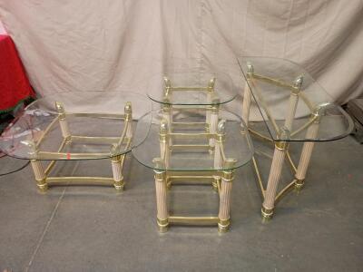 [4] Piece Furniture Set Italian Faux Tusk And Brass Finish [2] End Tables [1] Side Table And [1] Coffee Table Tomasso Barbi Style Like New. Coffee Table 36"x36"x16, End Table 25"x25"x20", Side Table 46"x17"x26"