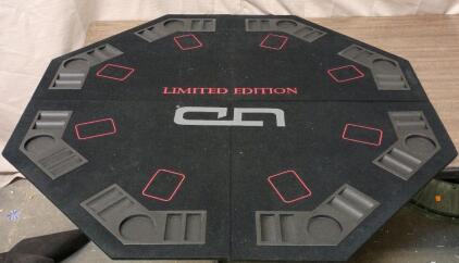 Octagon-Shaped 48" Limited Edition Folding Poker Table Top. It is Designed To Be Placed On An Existing Table for Playing Card Games. Comes With Carrying Case <br/>