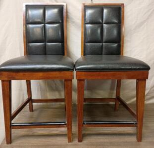 [2]Jennifer Taylor Home Holmes Tufted Padded High-Back Counter-Height Barstools in Mid-Brown Black Leather Seat Height 25", Total Height 45" Width 21"