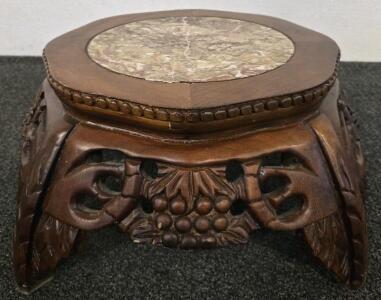 Antique Chinese Carved Hardwood Plant Stand w/Marble Top 18.5"x18.5"x7.5"