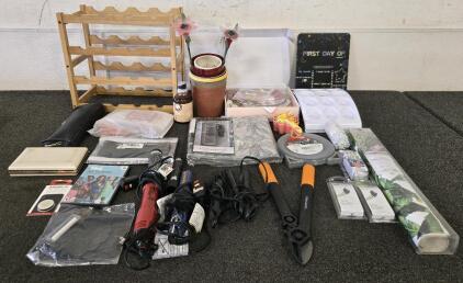 Household Items Including: Wine Rack, Home Decor, Electric Hair Tools & More
